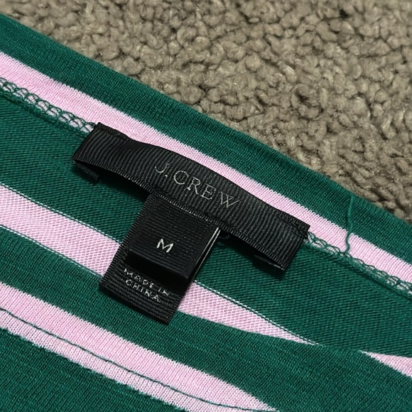 J Crew Crew Neck Shirt-3/4 Sleeve-Sz M-Cotton-Pink/Green Striped-Notched sides - Picture 12 of 13